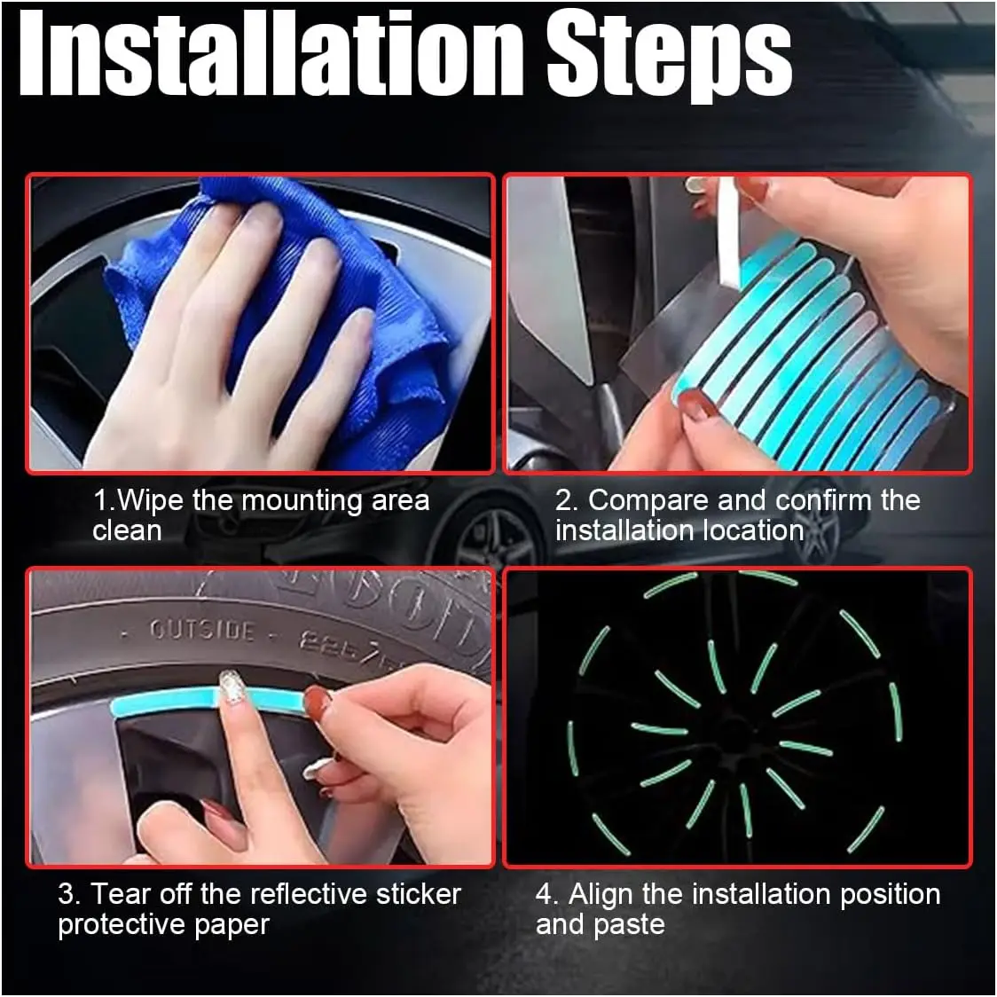 20PCS Car Wheel Stripe Reflective Stickers, Car Wheel Night Safety Warning Stickers Anti-Scratch Reflective Rim Stickers, Car Wh