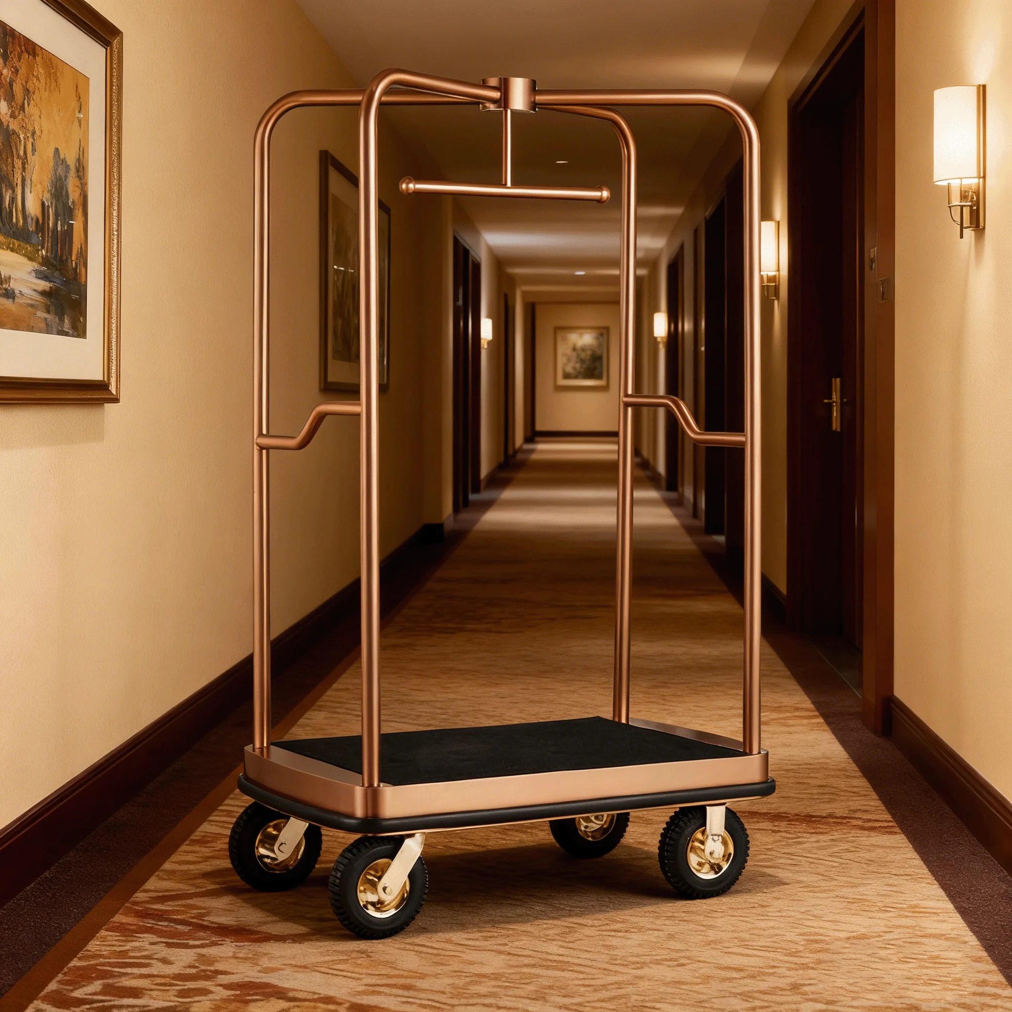 Modern Hotel Luggage Cart Trolley Customizable 4 Wheel Trolley Multi-Functional for Hotel Lobby Concierge