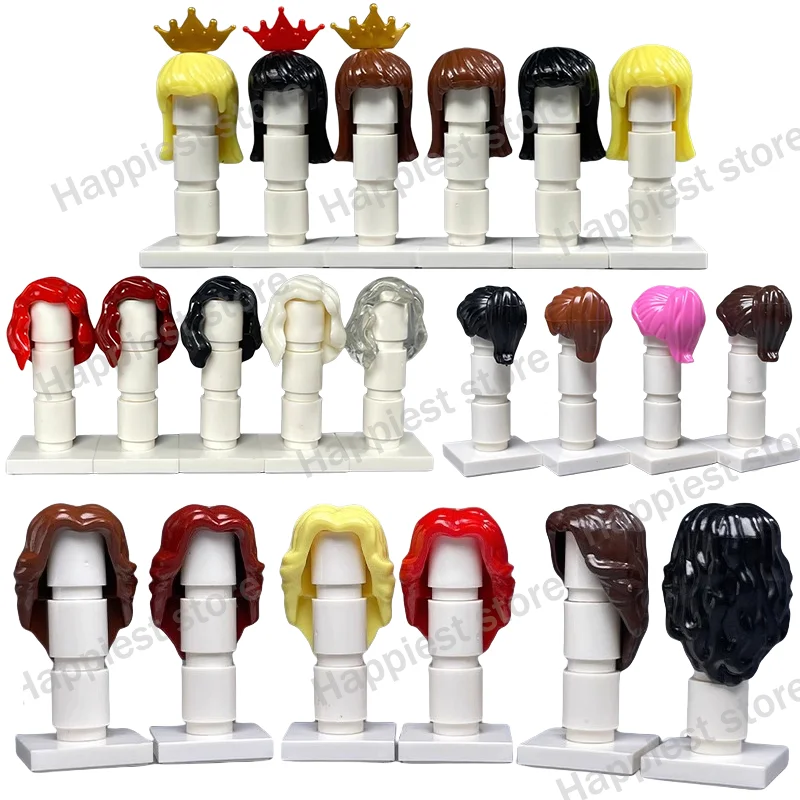 

City Figures Wear Hair Accessories Building Blocks Boys Girls Hairstyles DIY Mini Compatible Bricks Curly Hair Braid Hat Toys