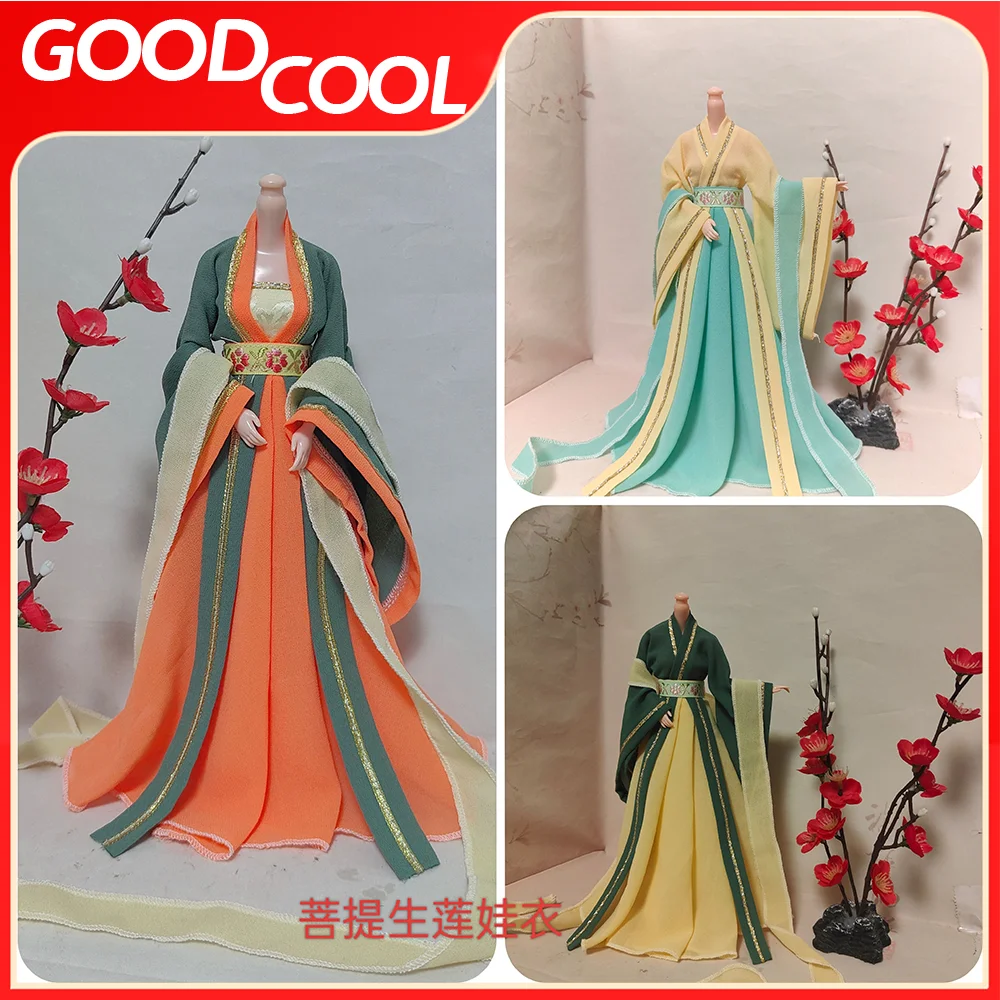 1/6 Scale Female Soldier's Ancient Style Hanfu Top Bottom Skirt Strapless Ribbon Full Set Fit 12 inch Action Figure Body