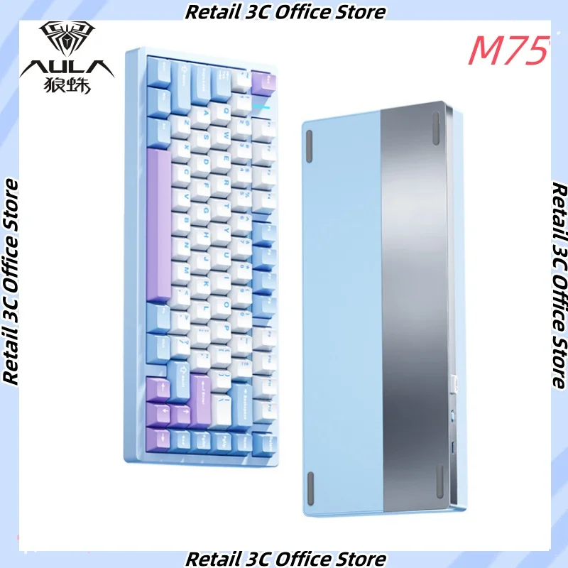 AULA M75 Mechanical Keyboard Aluminium Alloy RGB Hot Swap 81keys Tri Mode Custom Wireless Bluetooth Gasket Keyboard For Game