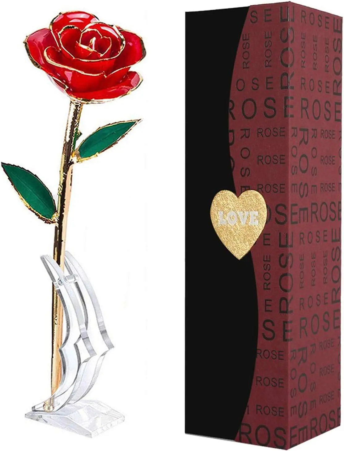 

Suturun Gold Dipped Rose, 24-каратная золотая роза с прозрачной подставкой, настоящий длинный стебель, цветок вечной розы, лучше всего подходит для нее, мамы, жены,
