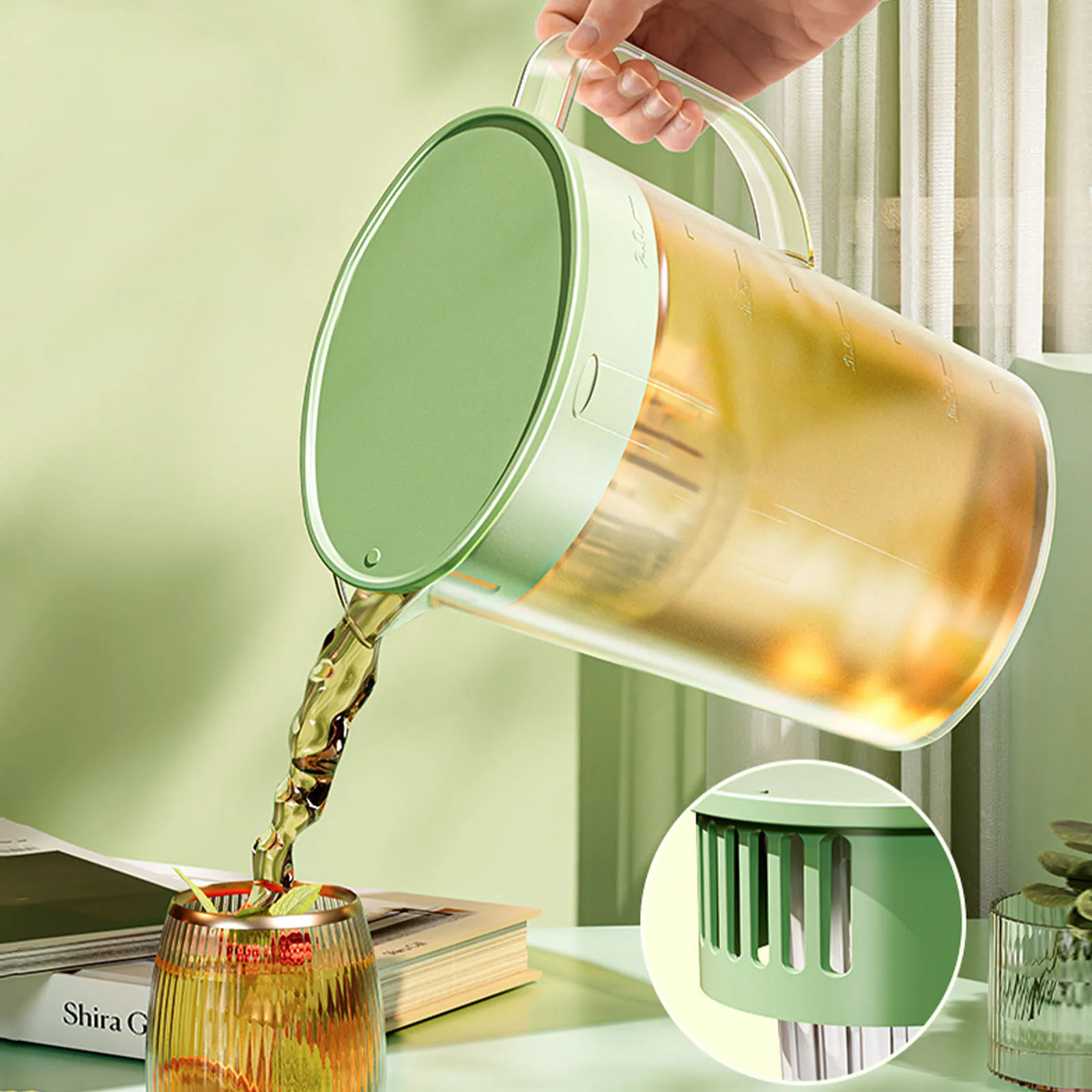 

1L/2L PP Plastic Large Capacity Water Kettle Refrigerator Water Jug with Filter Mesh Scale Water Bottle Iced Beverage Dispenser