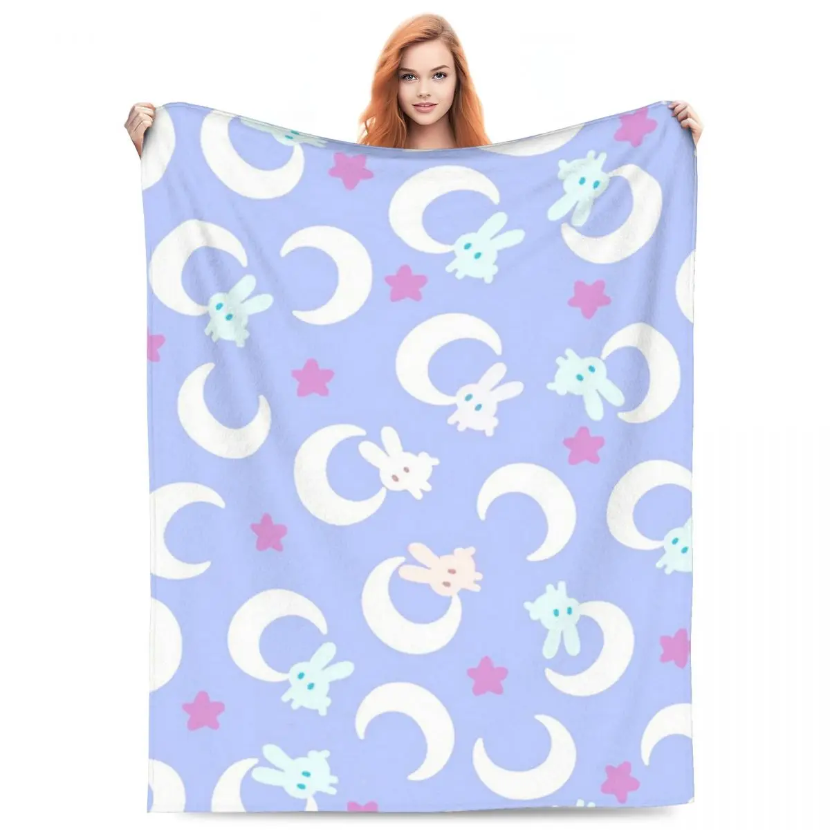 

Милые одеяла с рисунком лунного кролика и звезд, флисовое одеяло, мягкие одеяла для дивана, постельные принадлежности, покрывало, одеяло
