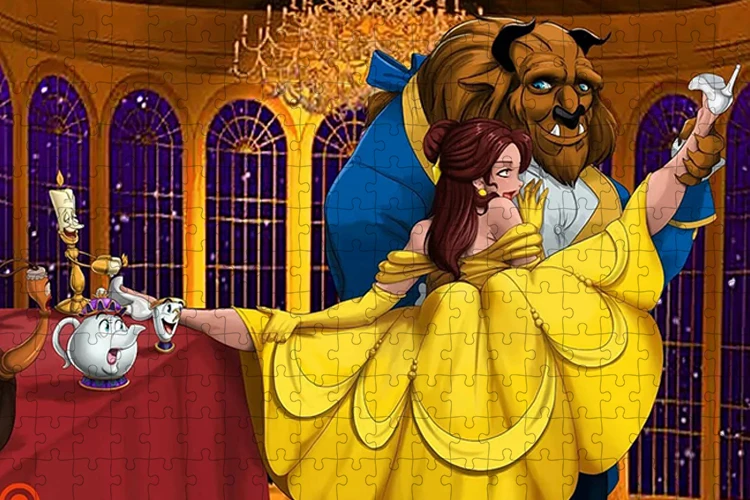 Disney Beauty and The Beast Cartoon Children Brain Burning Puzzle 300/500/1000 Pieces Jigsaw Puzzle Game Holiday Gift Decoration