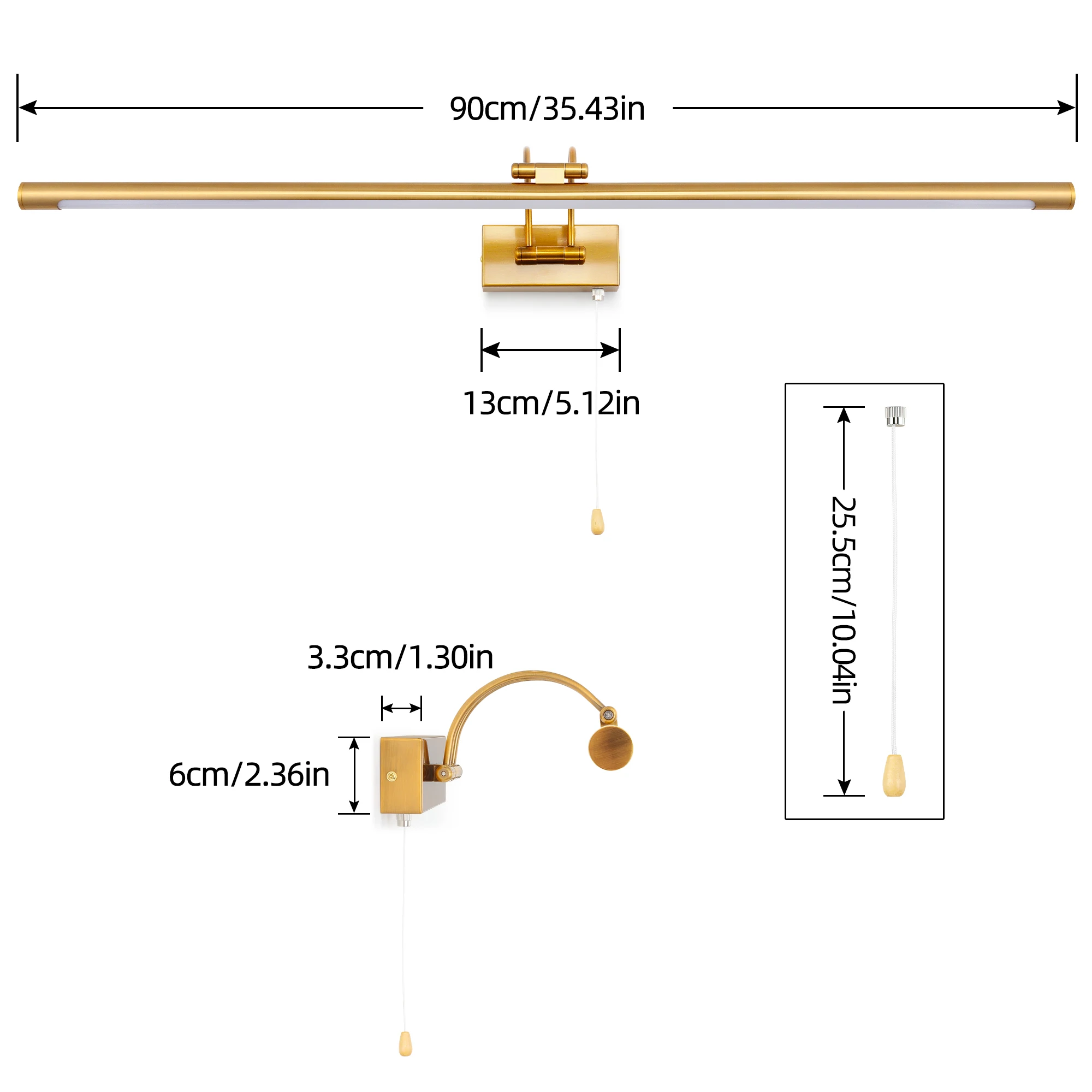 Imagem -04 - Led Banheiro Vanity Light Fixture Cabinet Picture Wall Lights Iluminação Interior Wall Sconce com Braço Ajustável 3000k 16w 90cm