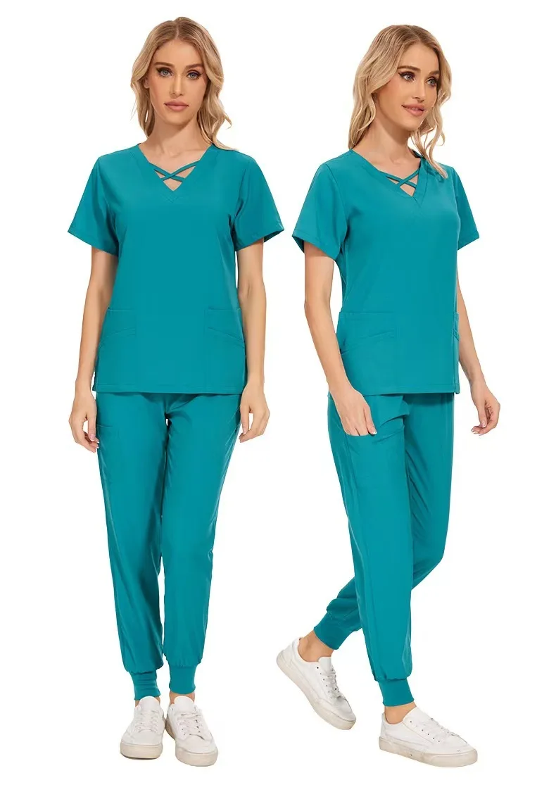 Uniformes médicos elásticos para mujer, conjuntos de ropa de trabajo para enfermeras, Tops para correr, clínica Dental, salón de belleza, laboratorio, accesorios