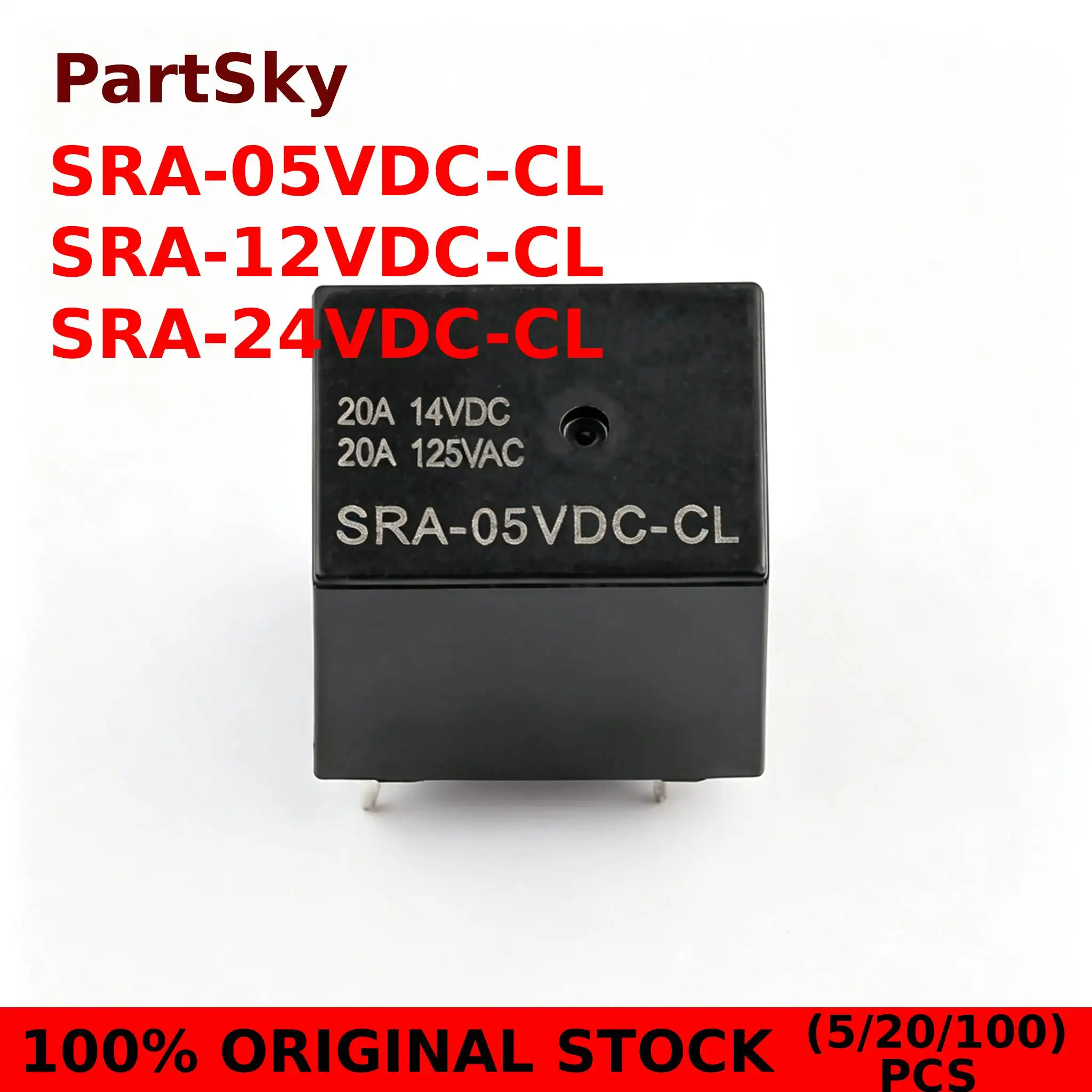5/20/100Pcs 5V 12V 24V 20A DC Power Relay SRA-05VDC-CL SRA-12VDC-CL SRA-24VDC-CL 5Pin PCB Type In stock Black Automobile relay