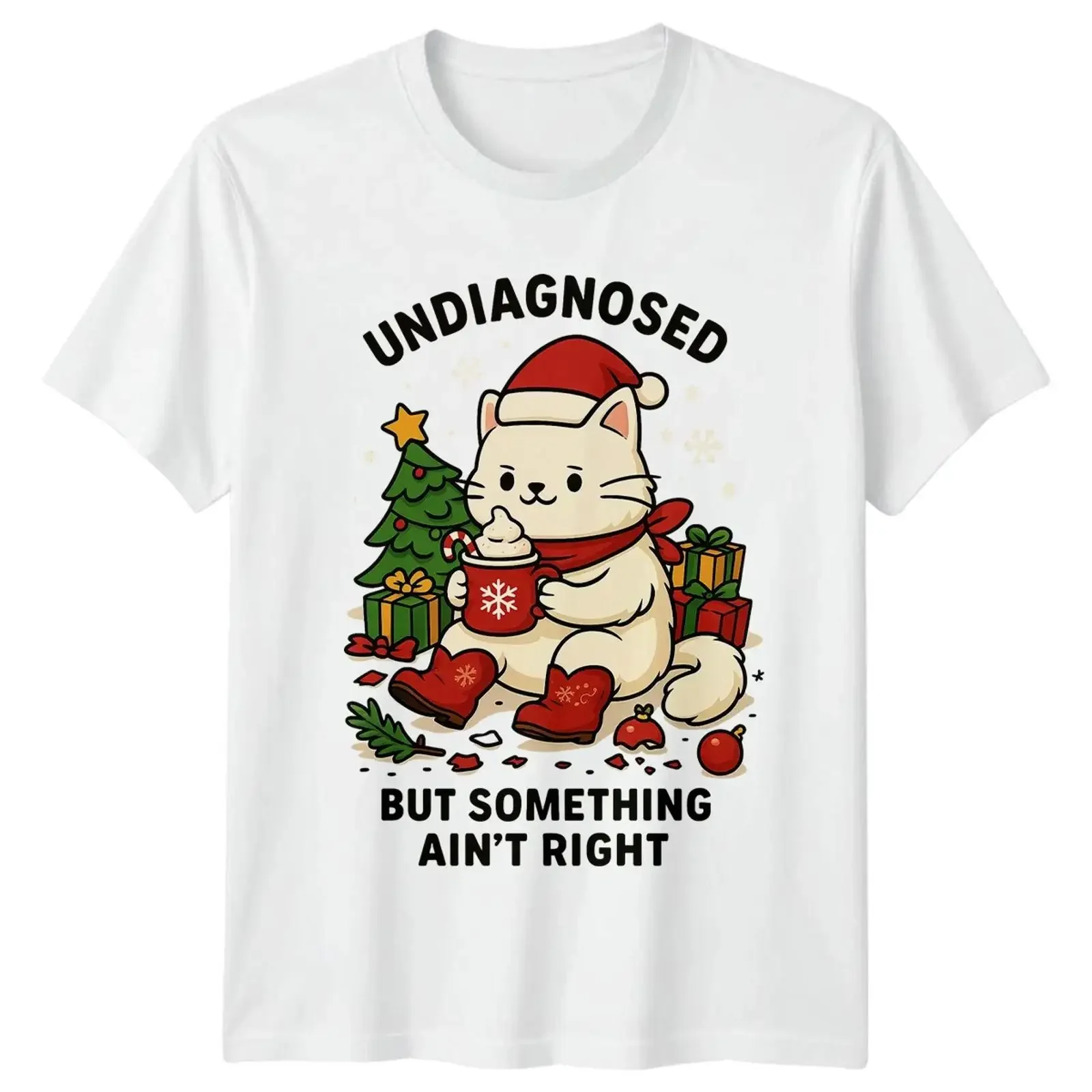 Undiagnosed But Something Aint Right Katze Weihnachten Humorvoll Herren Damen T Shirt vintage Washed Top For Everyday Wear Soft