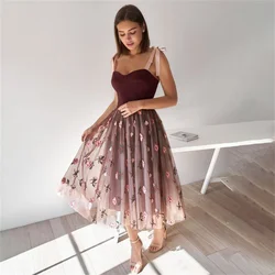 Customized Short Prom Dress For Women Sleeveless Tulle 3D Flowers Evening Party Gowns Burgundy Elegant Formal Dresses robes de