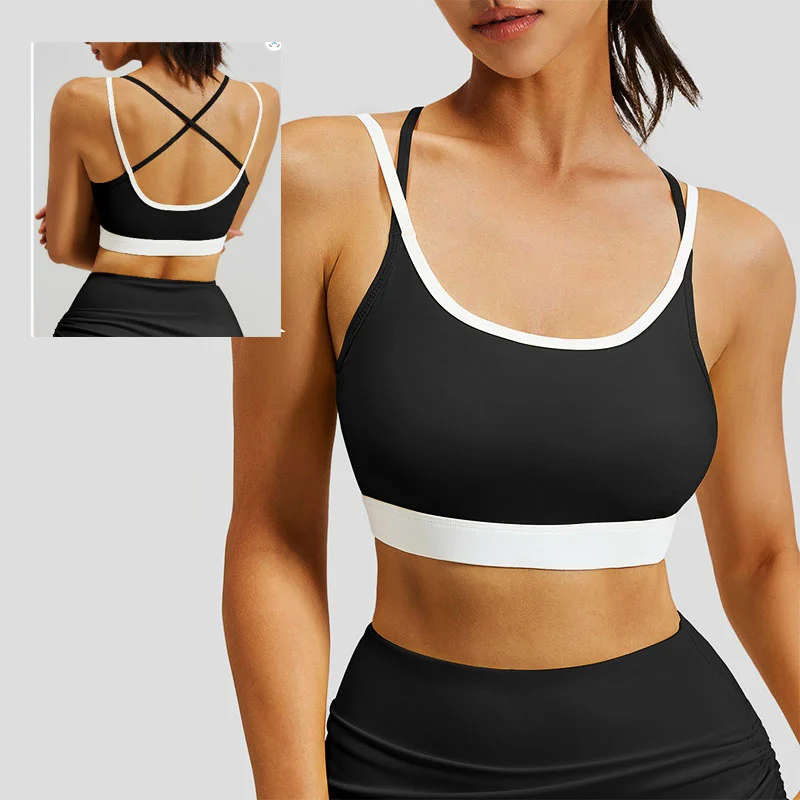 

Aiithuug Build-in Cup Crisscross Back Yoga Bra Strappy Sports Bras Women Criss Cross Back Wireless Padded Yoga Workout Cami Top