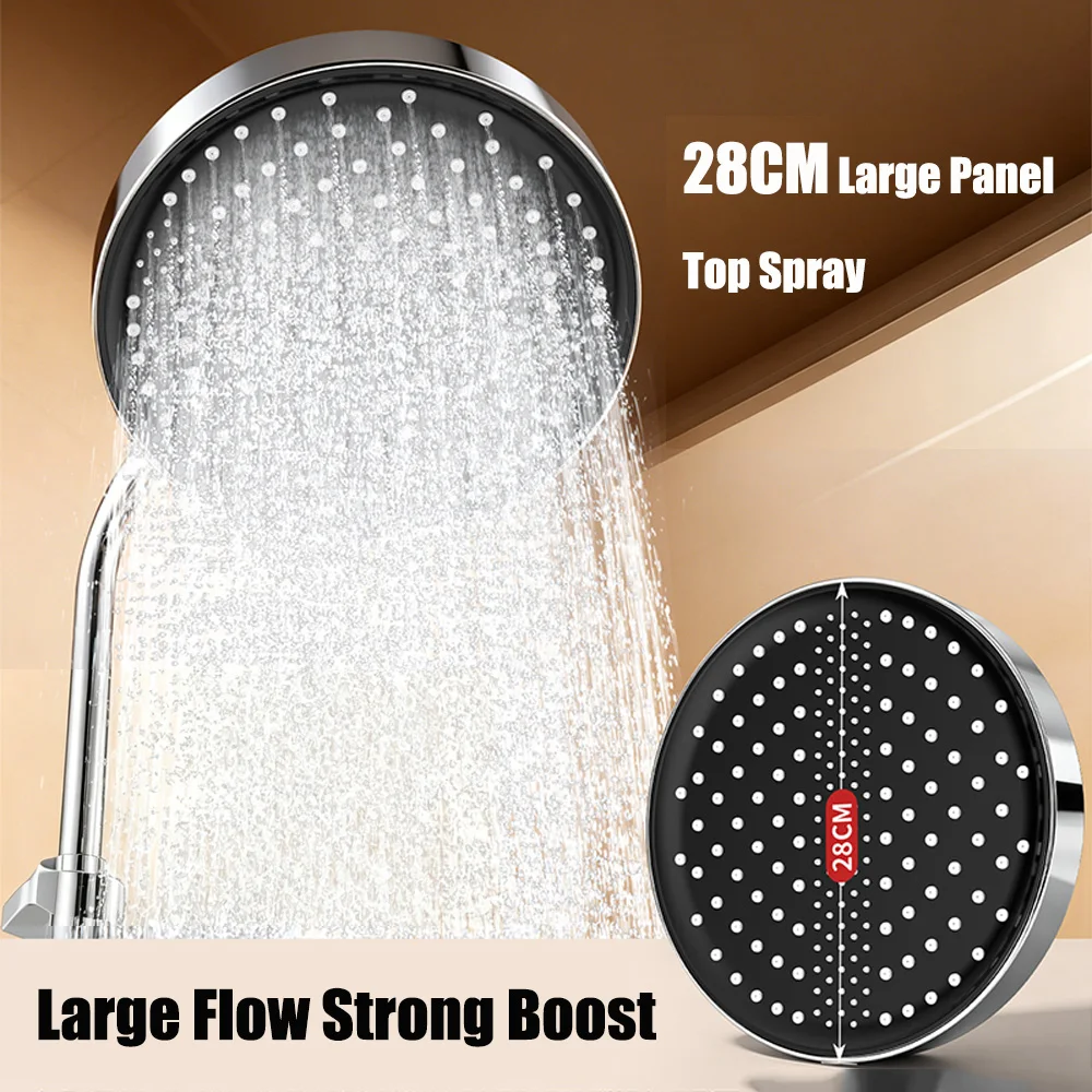 28cm Large Panel ABS High Pressure Rainfall Shower Head Bathroom 360° Adjustable Angle Anti-Clog Nozzle Water Saving Top Spray