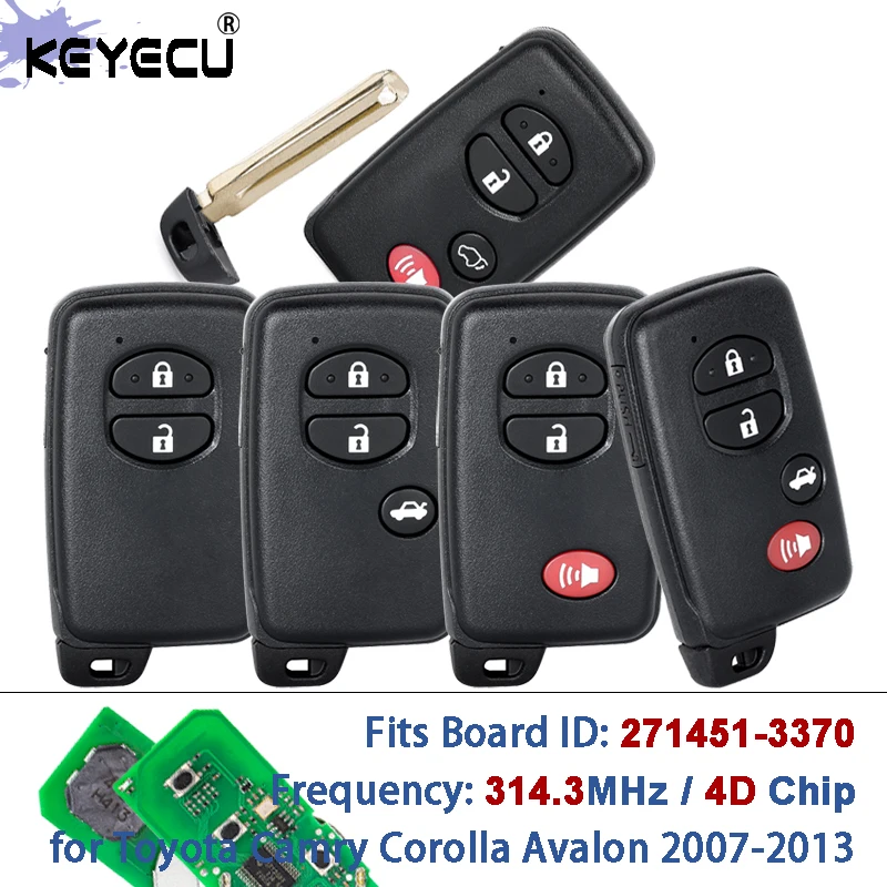 

KEYECU FCC ID: HYQ14AAB Board ID: 271451-3370 314,3 МГц для Toyota Camry Corolla Avalon 2007-2013 Смарт-карта, дистанционный брелок