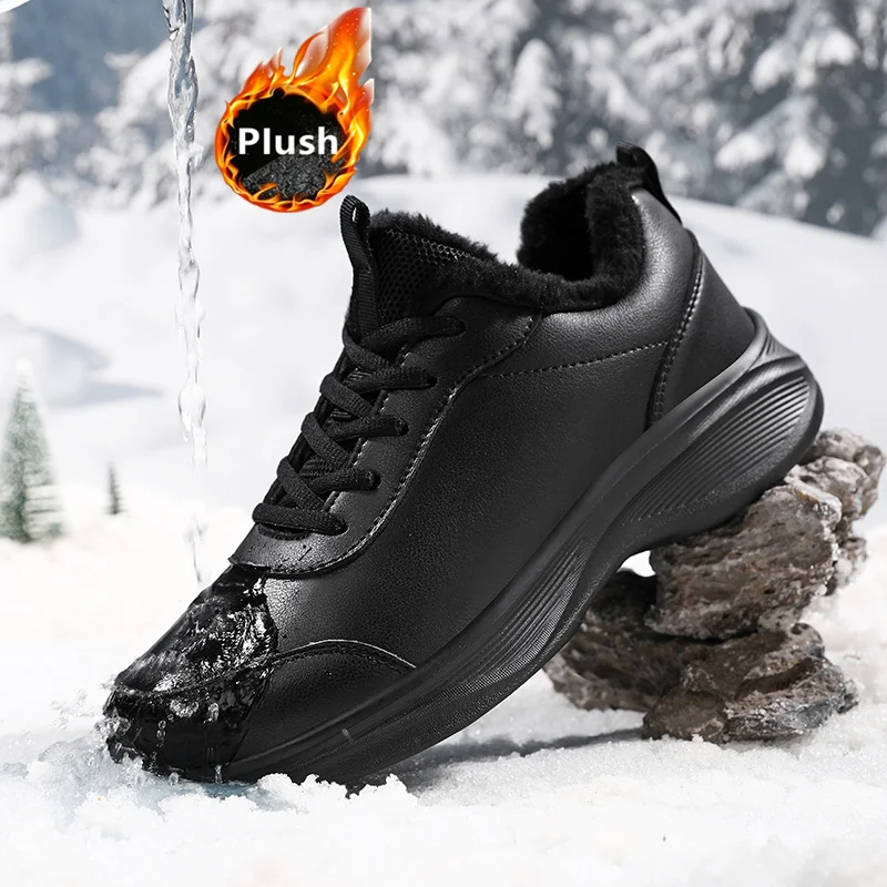 Unisex Non-Slip Leather Autumn and Winter Fleece-Lined Warm Shoes, Lightweight Soft-Soled Casual Shoes for Daily Commuting and Work, Couple's Casual Shoes