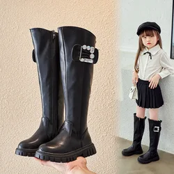 Meninas sobre-o-joelho botas crianças sapatos 2022 nova tendência strass sapatos para estudantes botas crianças na altura do joelho botas de couro