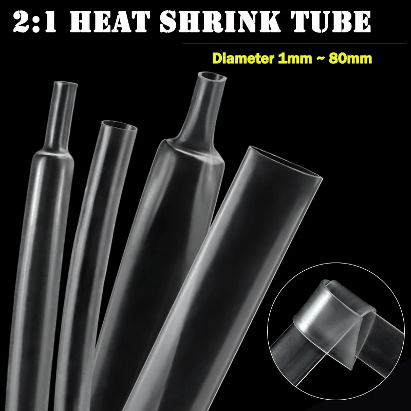 1-25M 2:1 Heat Shrink Tube Clear Dia 1mm ~ 80mm Polyolefin PE DIY Cable Repair Shrinkable Tubing Case Sleeve Wire Sheath Wrap