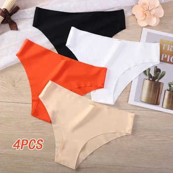 4PCS Seamless Thongs สําหรับผู้หญิงไม่มีแสดงทอง V-เอวยืด Breathable กางเกงชั้นในเซ็กซี่ชุดชั้นใน 4 Pack