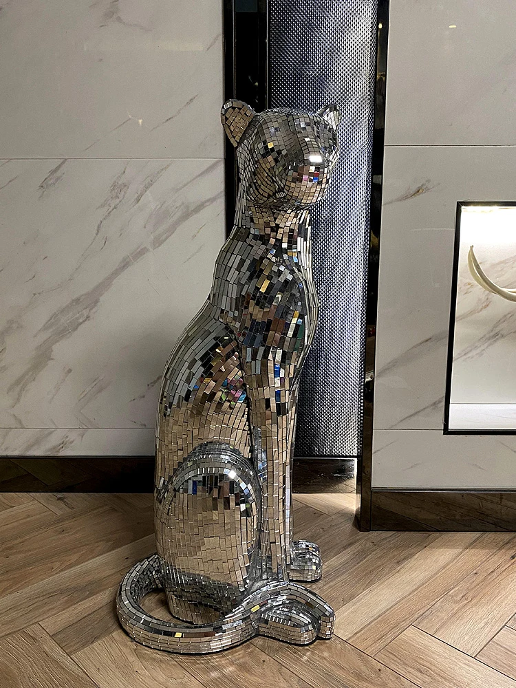 Imagem -03 - Estátua de Leopardo de Vidro Mosaico Artesanal Puro Animal Chita Escultura Grande Decoração de Piso Ornamentos de Artesanato de Luxo Decoração de Casa