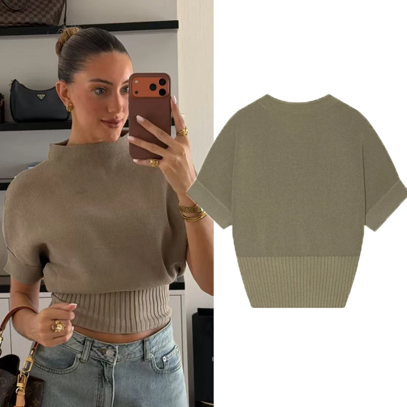 Women's Cropped Ribbed Knitted Vest Elegant Female Slim Fit Short Sleeve Knit Sweater Casual Women Pullover Tank Tops Streetwear