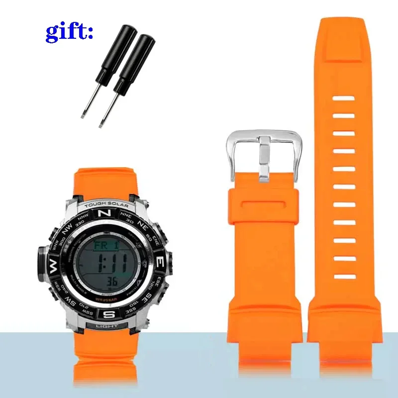 

Silicone Watch Strap For Casio PROTREK PRG-260/270/550/250 PRW-3500/2500/5100 Replacement Black Orange Bracelet 18mm Watchband