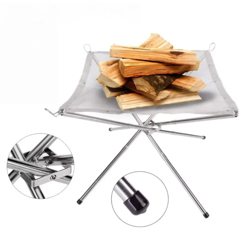 Portable Fire Pit Durable Outdoor Camping BBQ Mesh Fireplace Steel Backyard Rack Fire Quick Assembly Pit Garden Brazier Camping