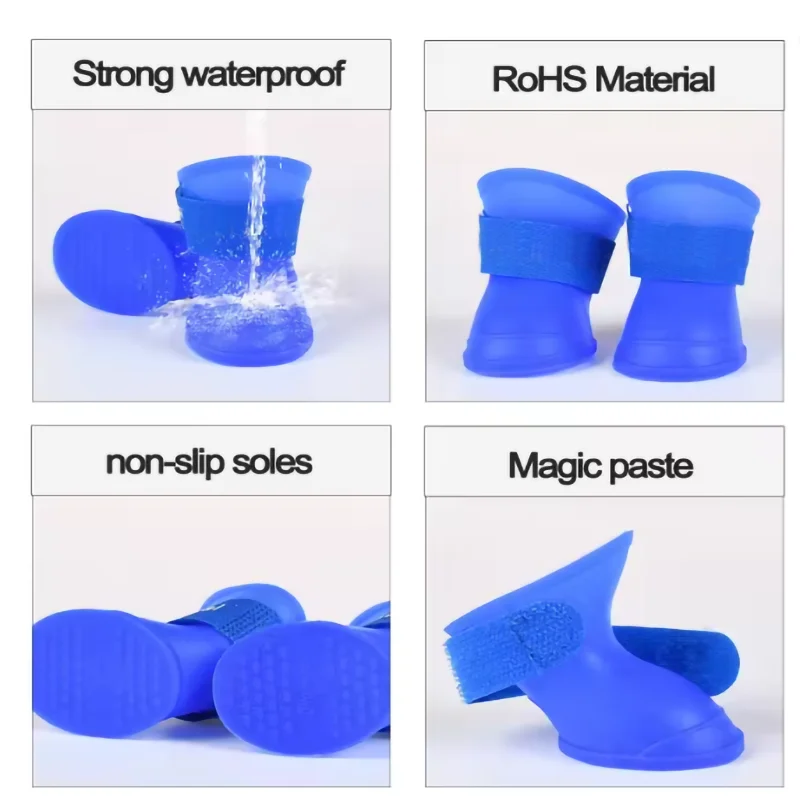 4 قطع من أحذية الكلاب المقاومة للماء من السيليكون للكلاب في الهواء الطلق، أحذية المطر خفيفة الوزن غير قابلة للانزلاق، أحذية المطر لحماية نعل الحيوانات الأليفة #5