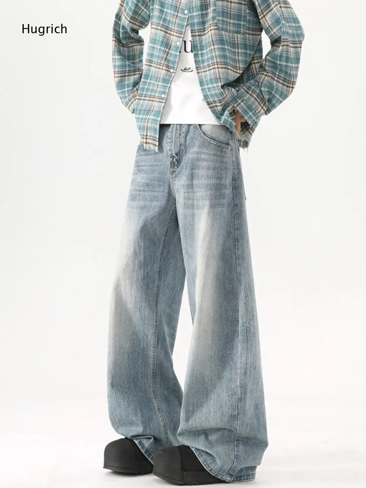 Oversized Loose Straight Five Pocket Skate Hip Hop Retro Streetwear Denim Pants for Men