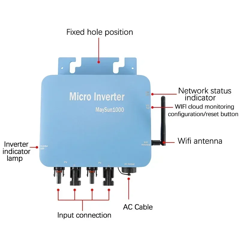 600W 700W 800W 1000W Micro Solar Panel Smart Pure Sine Wave Power Inverter DC 20-60V On Grid Tie Inverter for AC 220V Home