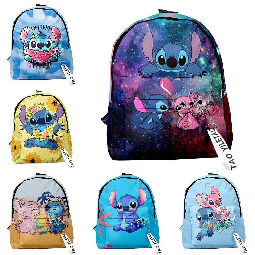 

Cartoon Stitch Print Backpack Children Boys Girls Oxford Cloth Bag Student Schoolbag Teenager Casual Satchel Travel Bag 14 Inch