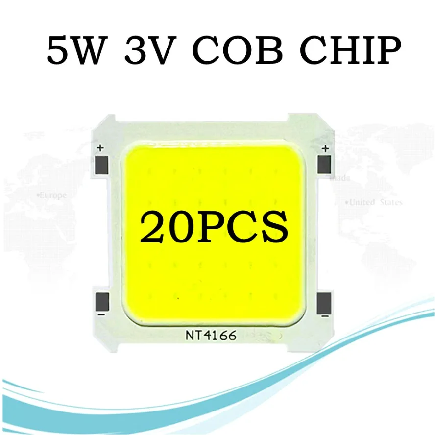 20PCS 5W White LED COB Integrated Chip High Brightness Spotlight Tube Light Portable Camping Light LED Bulb Diode Accessories