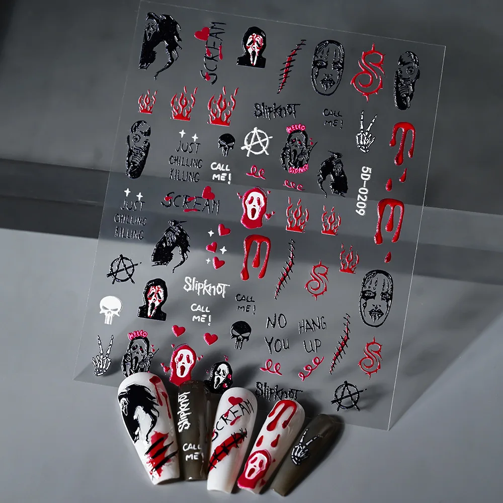 1Pcs Halloween 5D Ghost Cartoon Nail Sticker 10.5*8cm Cartoon Skeleton Design Nail Decals DIY Adhesive Manicure Slider Accessory