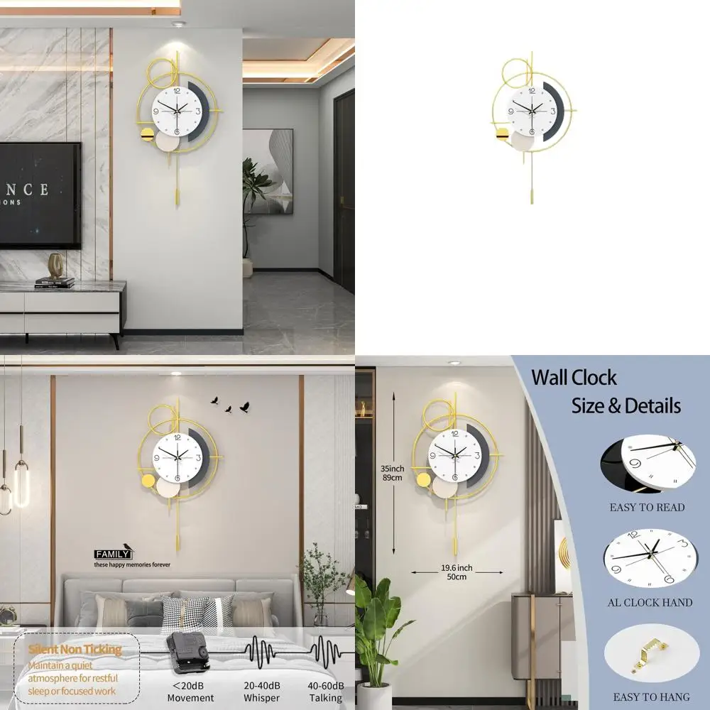 

Modern Oversized Silent Wall Clock, Battery-Powered, 20x35 inches, for Living Room, Bedroom, Office, and Farmhouse Decor