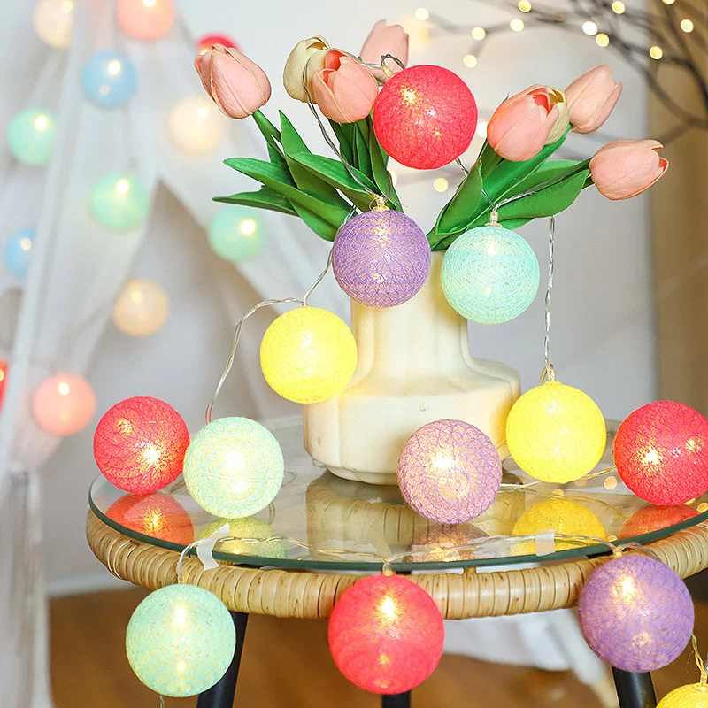 Battery Powered 4cm Cotton Ball Lighting String Wedding Party Birthday Proposal Home Staircase Room Decoration Accessories