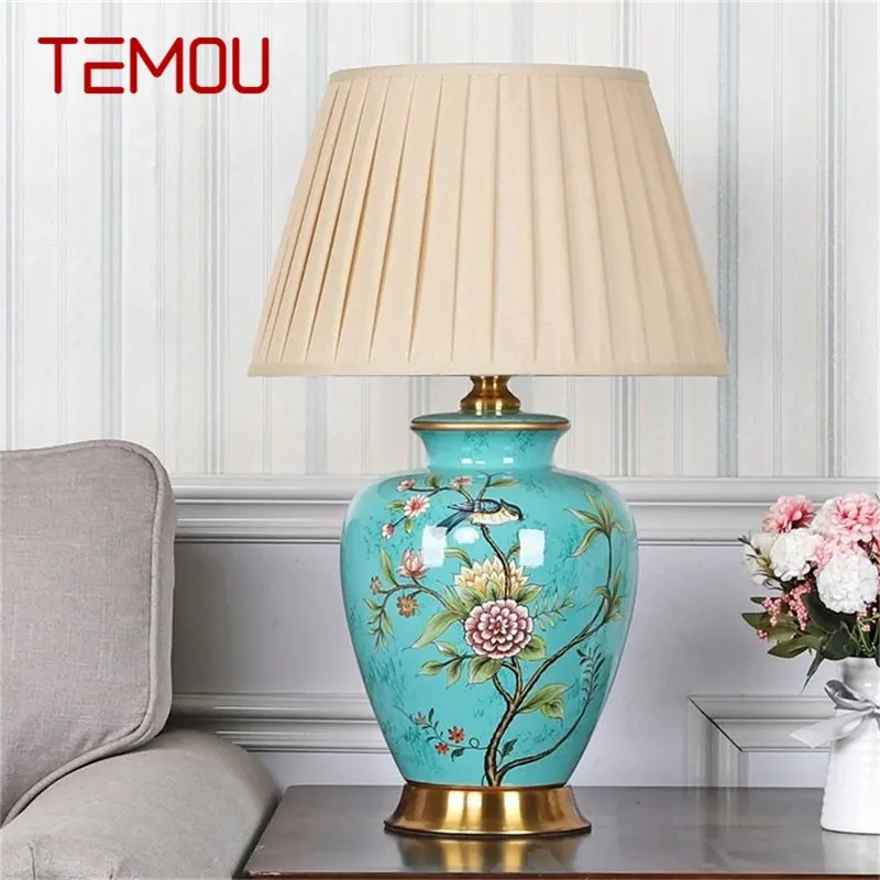 

TEMOU Ceramic Table Lamp Desk Light Luxury Modern LED Pattern Design For Home Bedroom Living Room