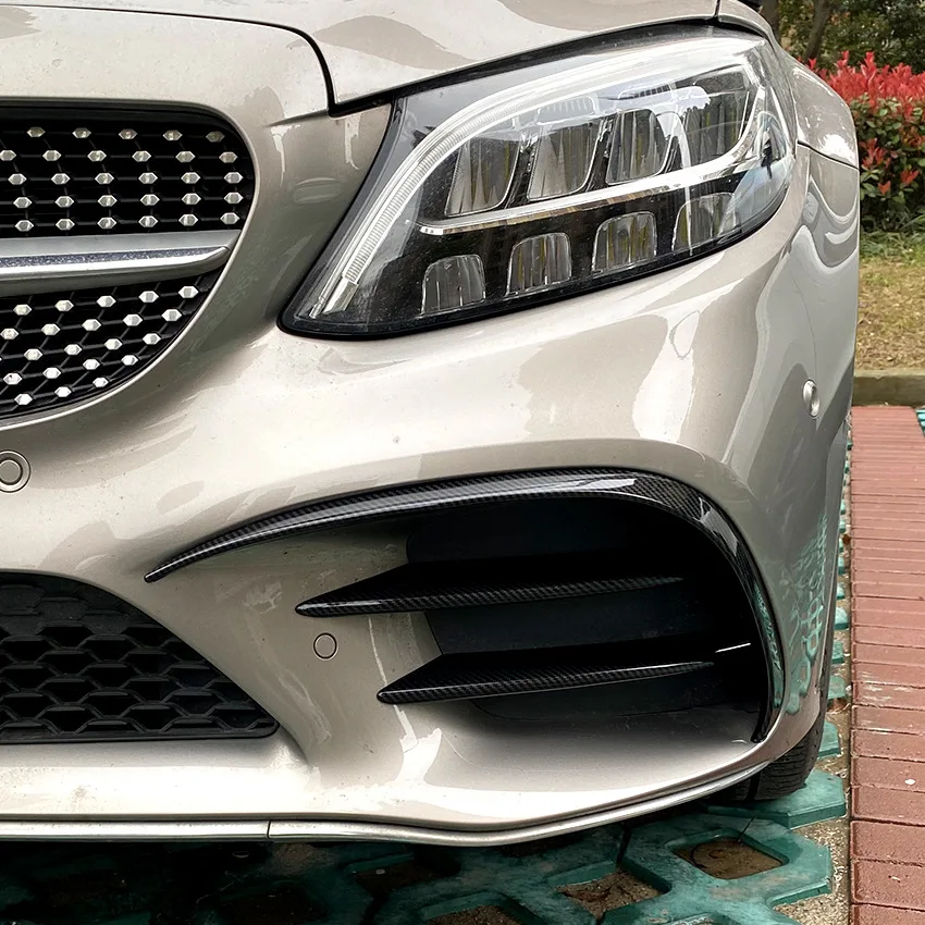 For Mercedes C Class W205 S205 A205 C205 C200 C220d C300 2018-2021 Car Front Bumper Lip Splitter Fog Light Trim