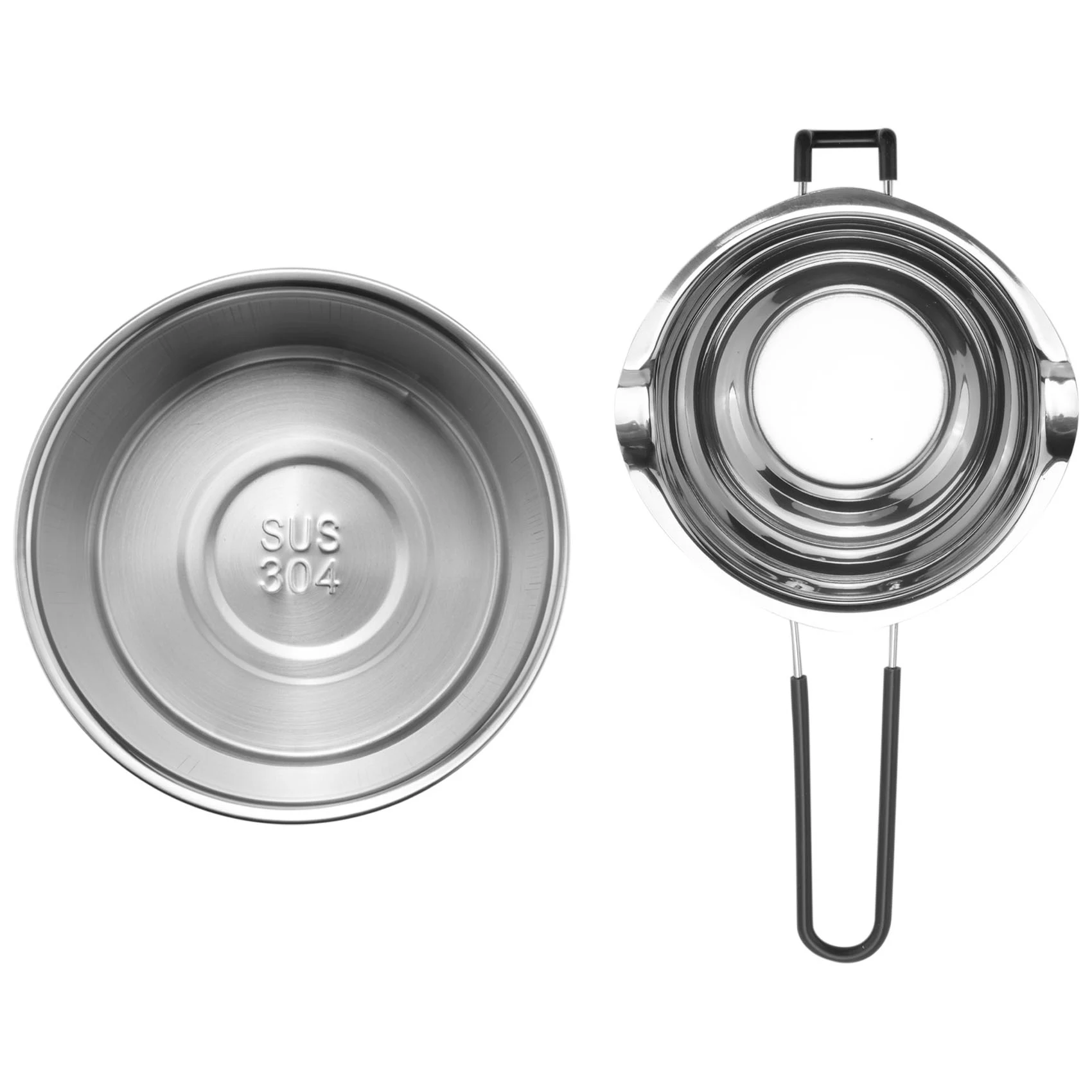 

Набор из двух кастрюль-баний (600 мл и 1600 мл) из нержавеющей стали AA94-2 для плавления шоколада, мыла, воска, изготовления свечей