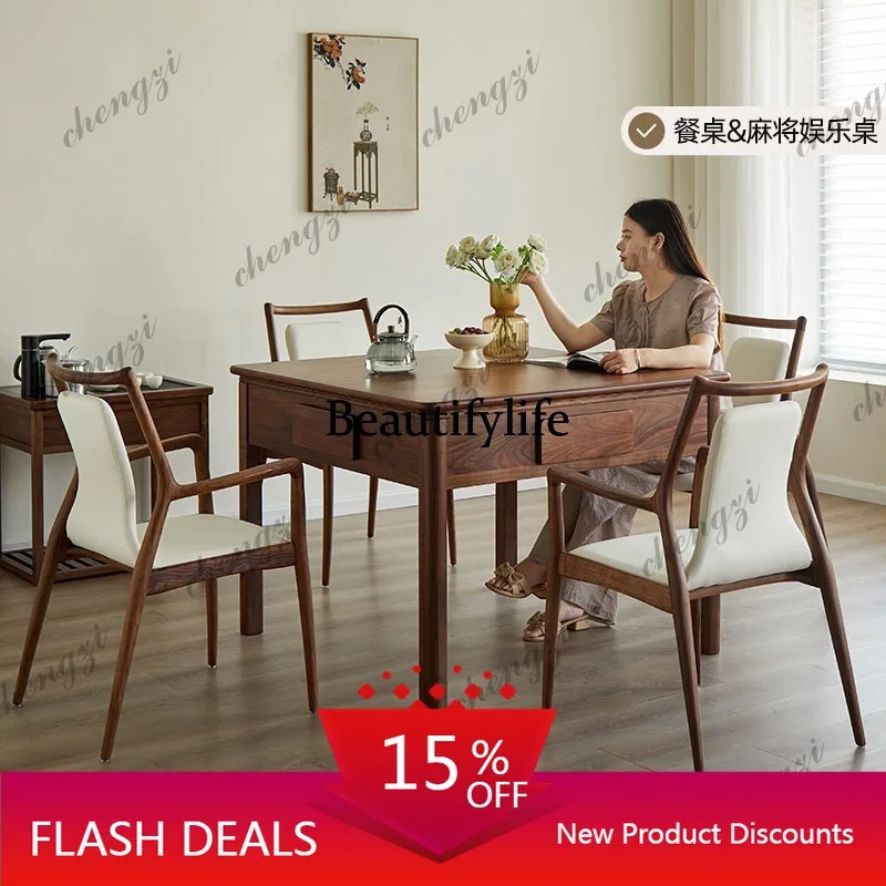 D80 Nordic solid wood mahjong table North American black walnut dining table Household integrated square small square table