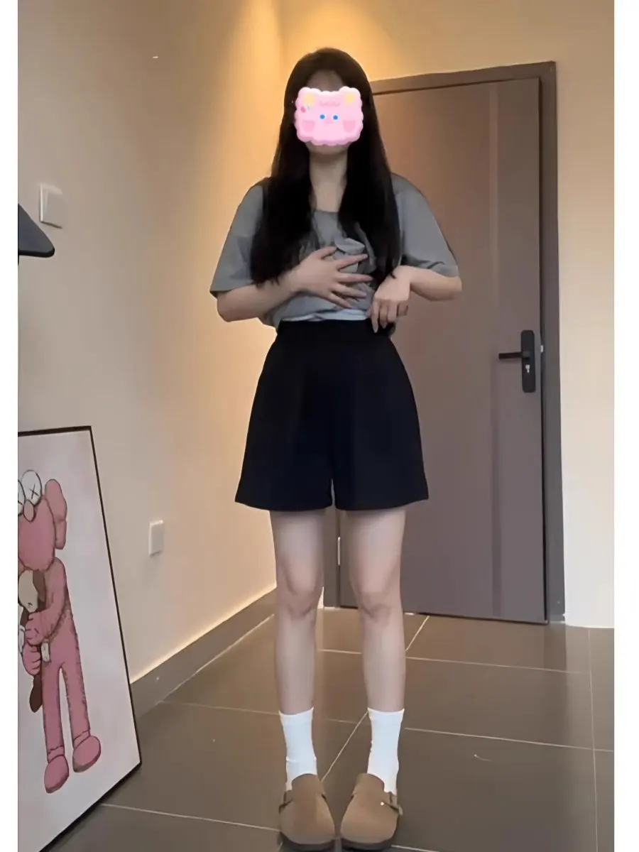High Waist A-Line Wide Leg Workwear Shorts Women's Slimming Three-Quarter Cotton Casual Pants Thin Five-Quarter Length