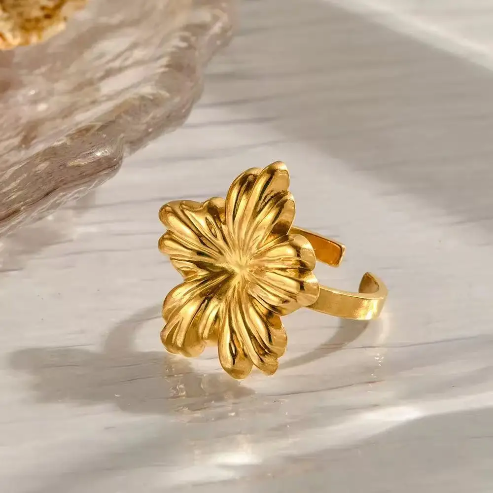 

Stainl Steel Open Ring Women's High-End Geometric Non-Fading Sun Titanium Steel Finger Ring Faion Jewelry Accory