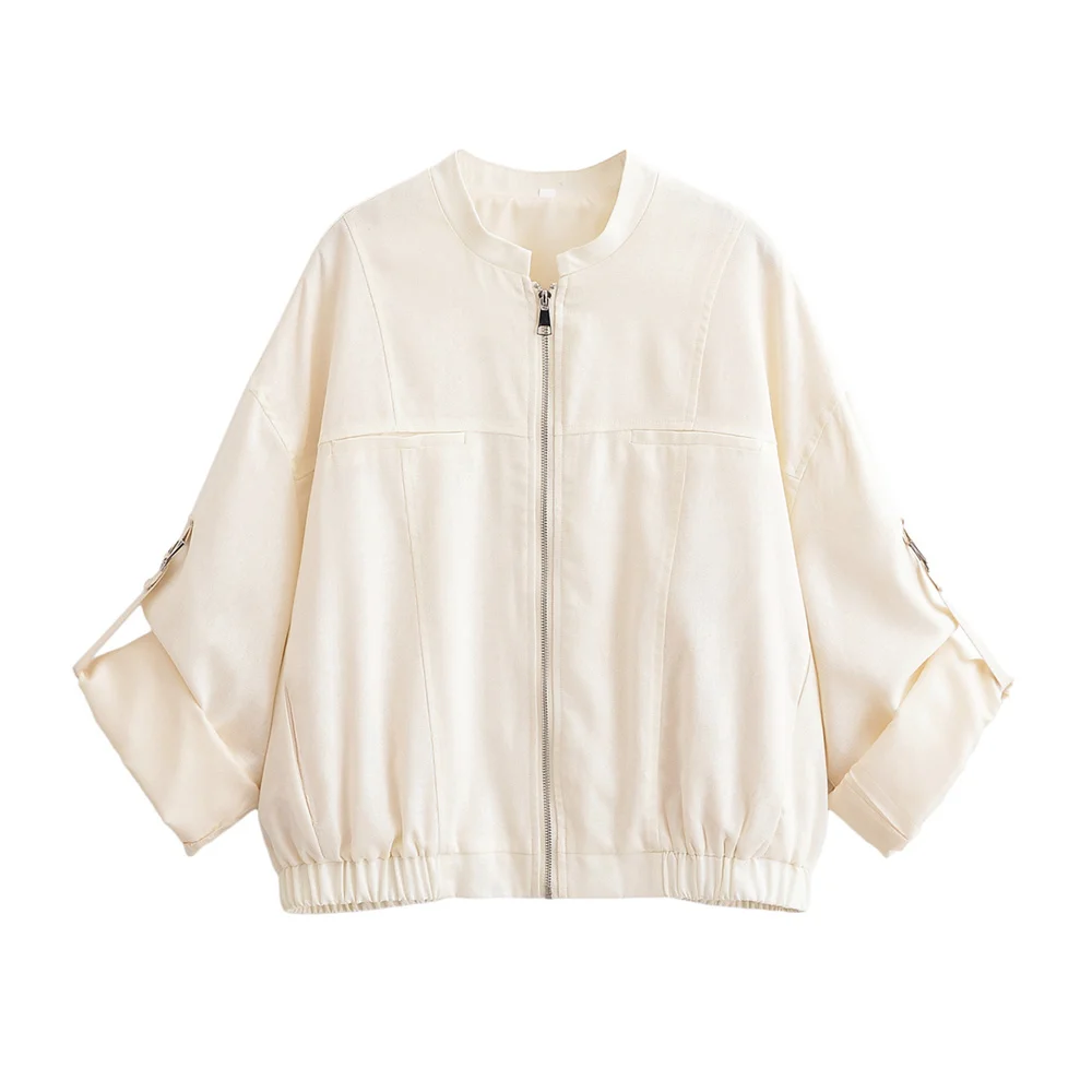 

BMURHMZA Summer New Product: Women's Fashion Leisure Versatile Design with Rollable Sleeves and Round Neck Jacket