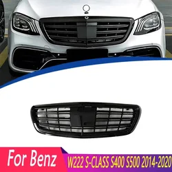 For Mercedes W222 S-CLASS S400 S500 2014 2015 2016 2017 2018 2019 2020 All Black w/Camera Hole Car Front Bumper Grille Grill