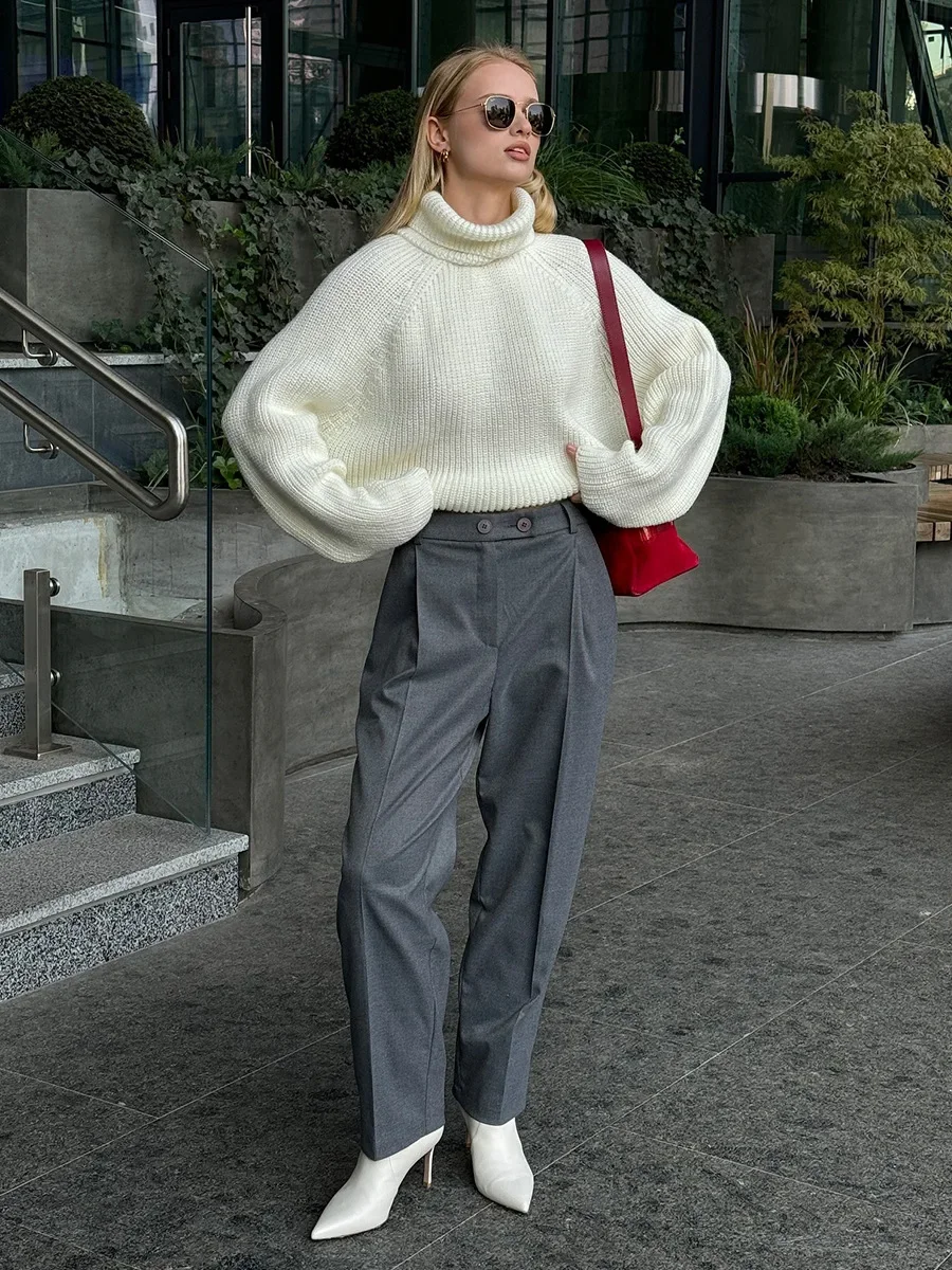 Blubelle Women's Turtleneck Sweater Loose Fit Knit Top Unique Backless Cutout Design Pullover Autumn Winter New