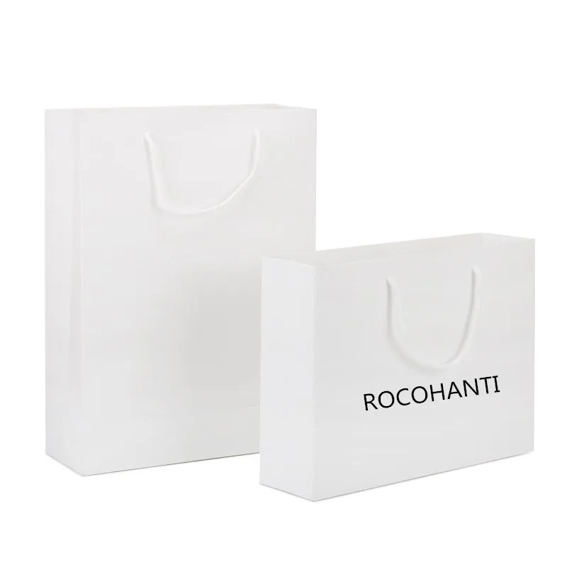 25pcs Custom Printed Recycled White Kraft Gift Craft Shopping Paper Bag With Cotton Handles