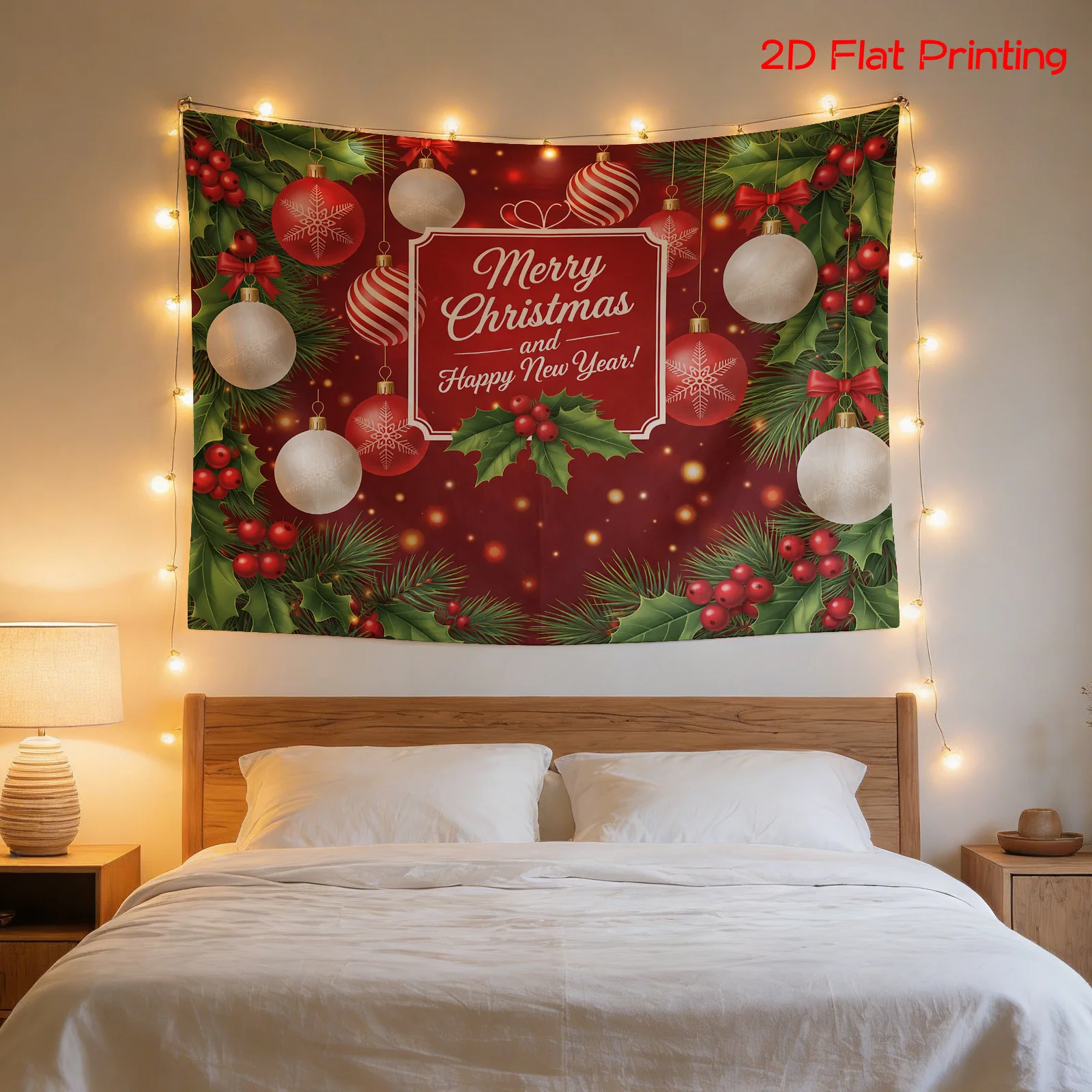 VIKAMA Christmas Santa Mountain Tapestry, Reindeer Lantern Clouds, Xmas Wall Hanging Decor for Living Room Bedroom Party