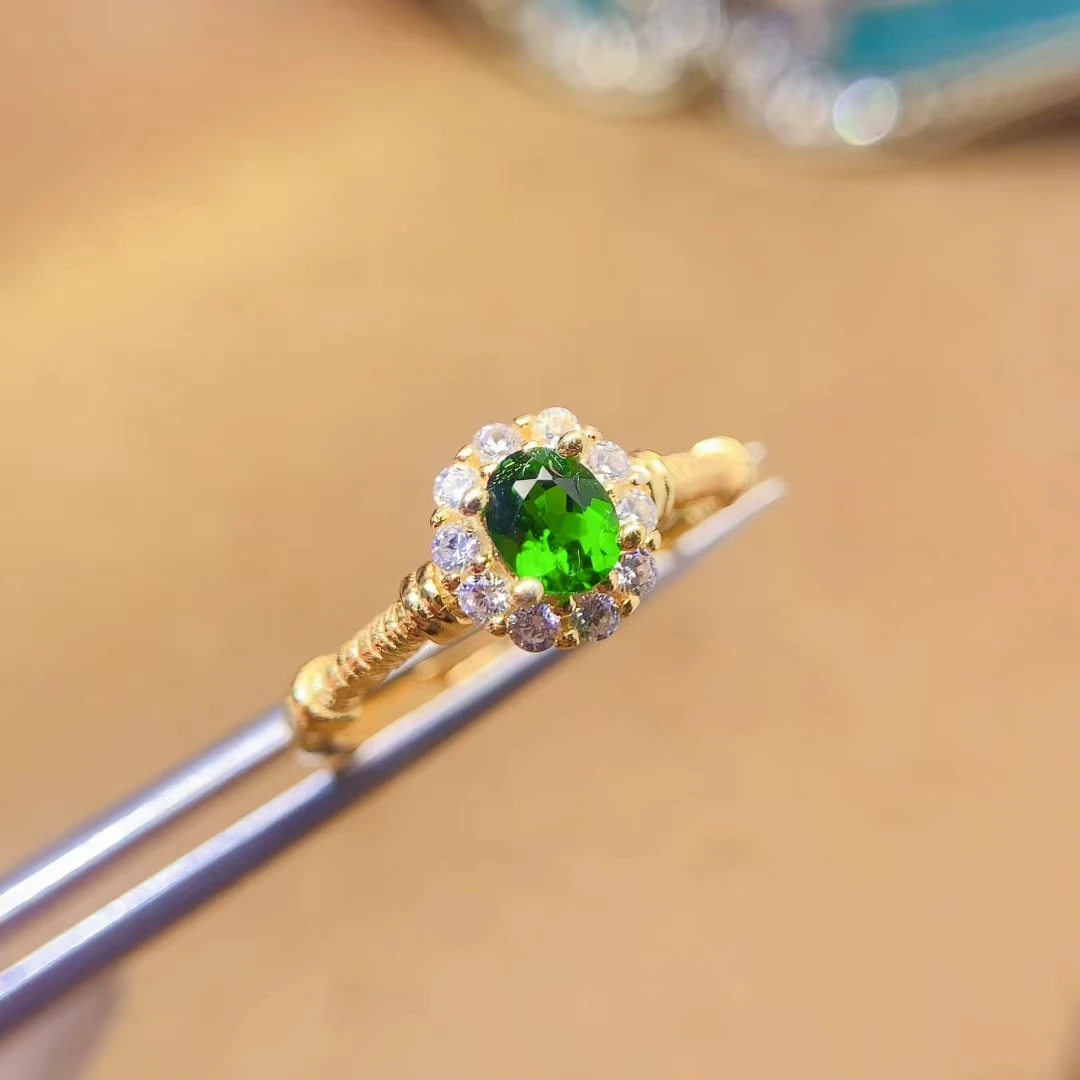 

Cute 925 Silver Diopside Ring for Girl 4mm*5mm Natural Chrome Diopside Ring Birthday Gift for Women