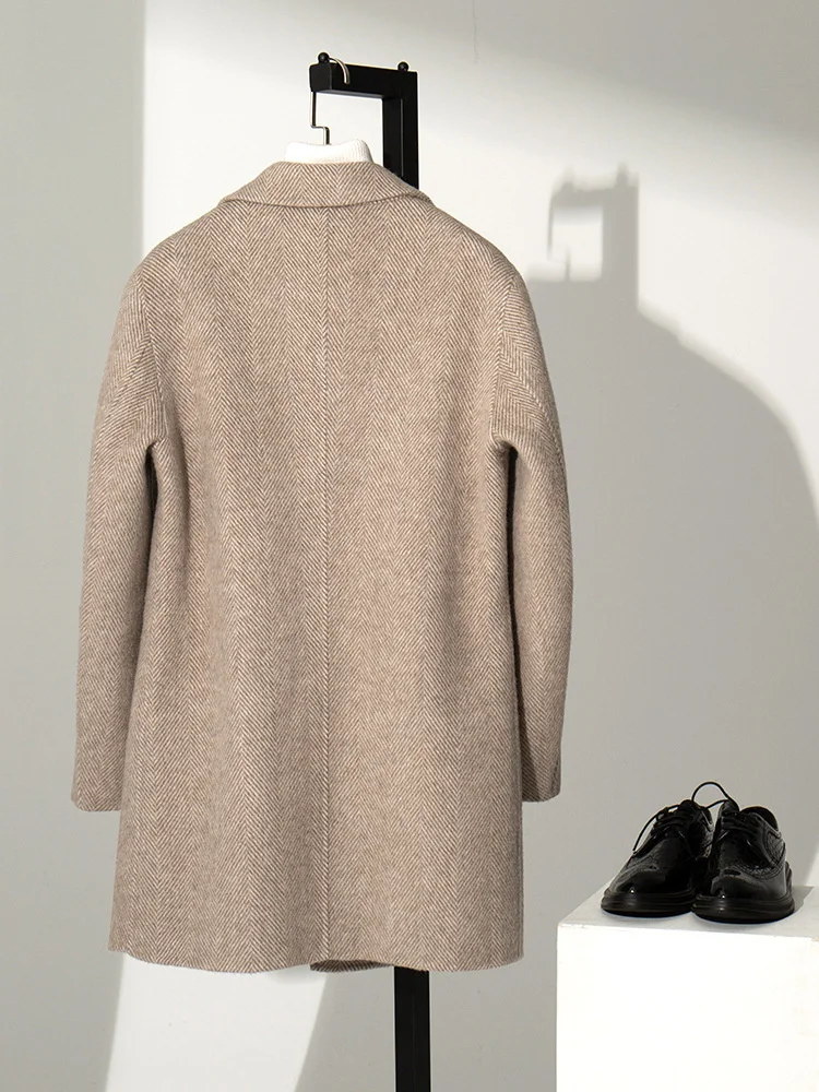 شقة طوق الرجال معطف الخريف الشتاء منتصف طول متعرجة واحدة الصدر السترة الصوف مزيج سليم صالح بدلة على الموضة جاكيتات 2025 #2