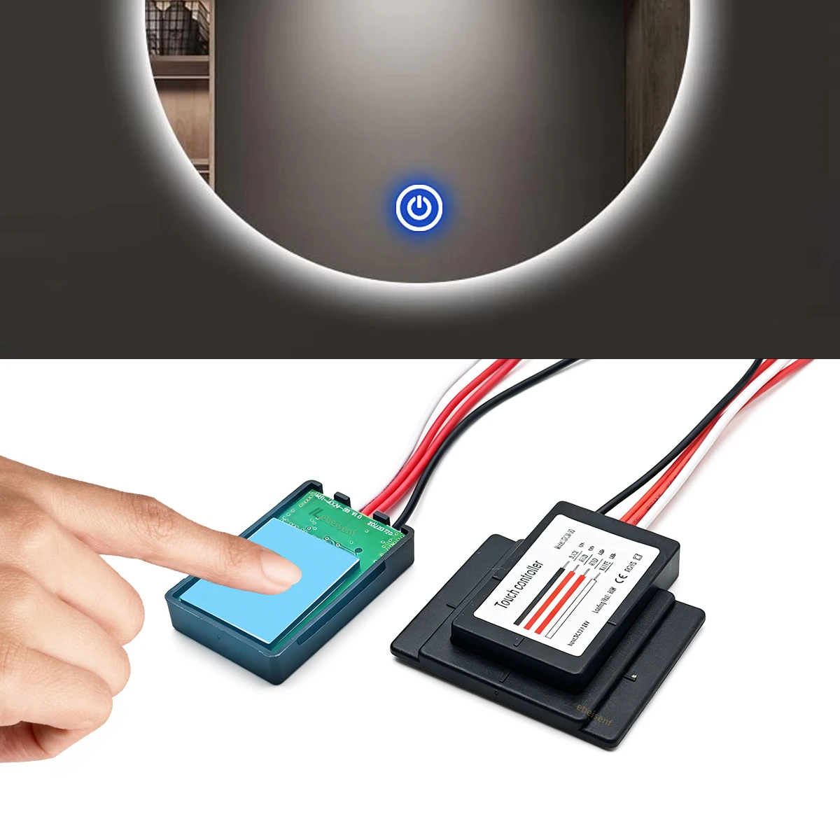 Regulador LED 12V/24V 5A, Sensor Táctil Capacitivo Ajustável CCT, Controle de Brilho e Temperatura de Cor para Luz de Espelho de Banheiro Retroiluminação e Decoração