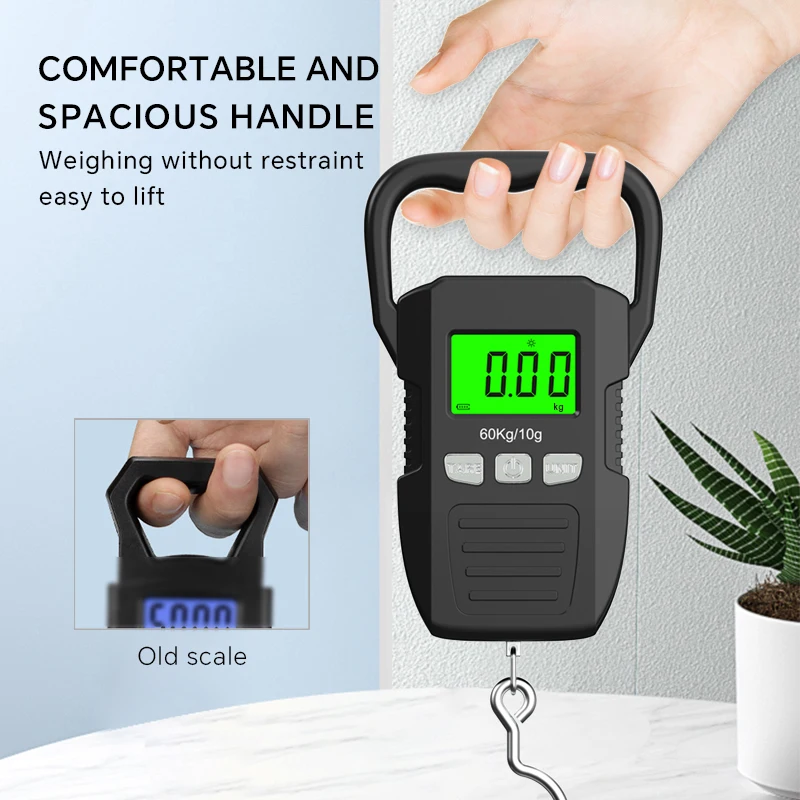 60kg/10g LCD Portable Hanging Scale USB Digital Recharged Hook Scales For Courier Hunting Luggage Home Weighing Balance Tools