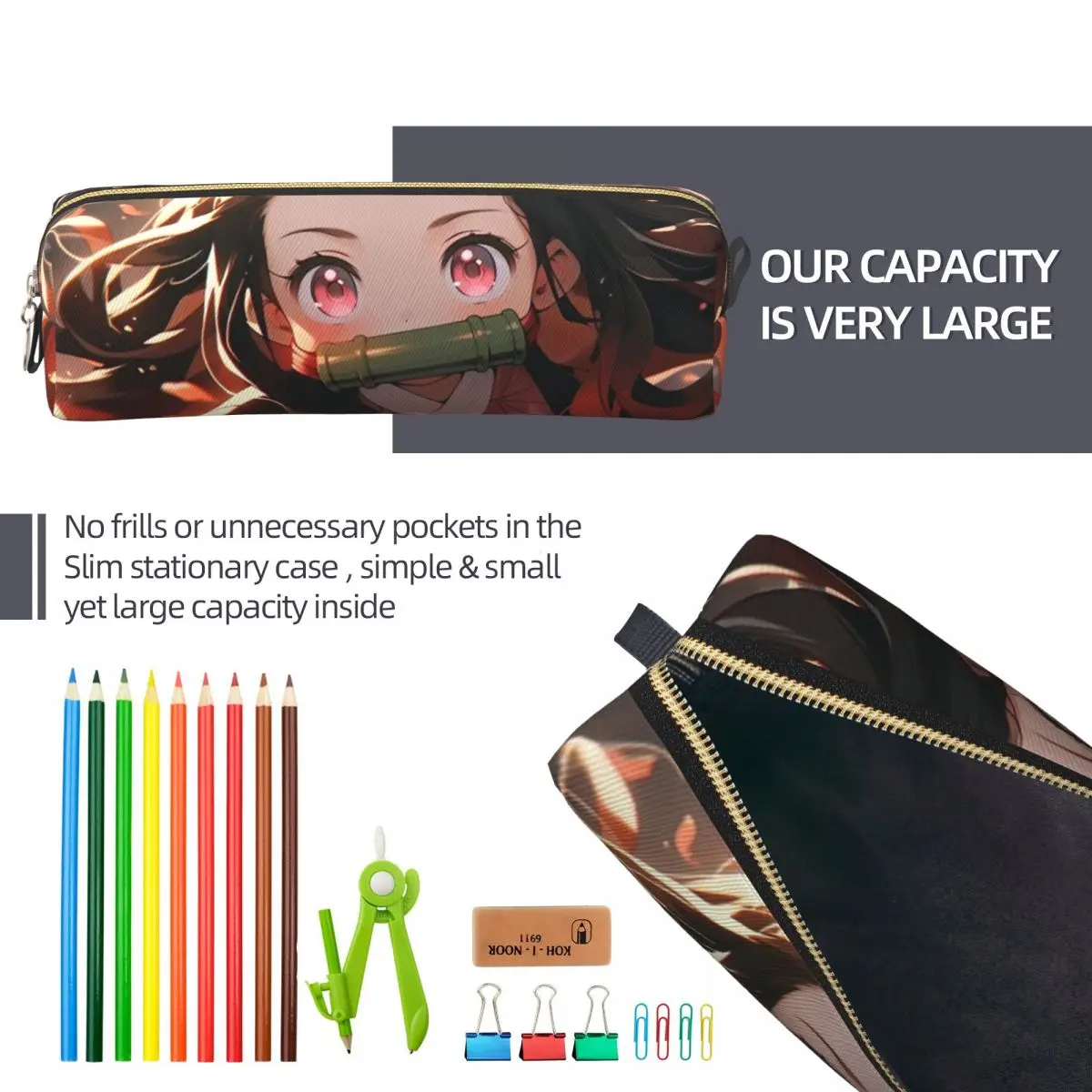 مضحك Kawaii Nezuko مقلمة لطيف أنيمي شيطان القاتل حامل قلم حقيبة للطلاب سعة كبيرة اللوازم المدرسية هدية pencelcases