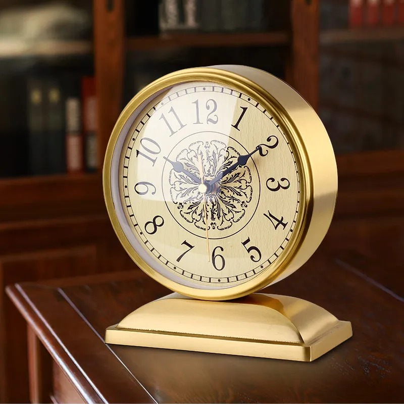 European Brass Desk Clock Creative Decorative Table Clock Modern Style for Living Room Study Home Office Decoration